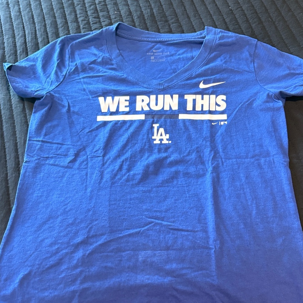 Nike Blue "We Run This" LA Graphic V-Neck Tee